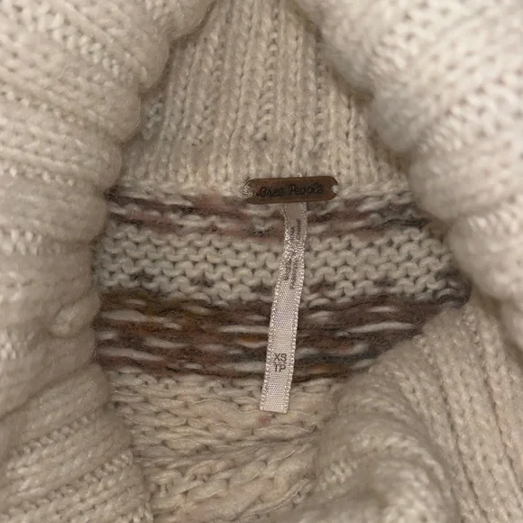 Free People Cream and Tan Cowl Neck Sweater - Picture 2 of 8